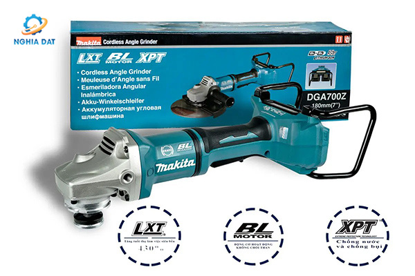 Máy mài góc dùng pin(180mm/công tắc bóp/bl)(18vx2) MA-DGA700Z Makita